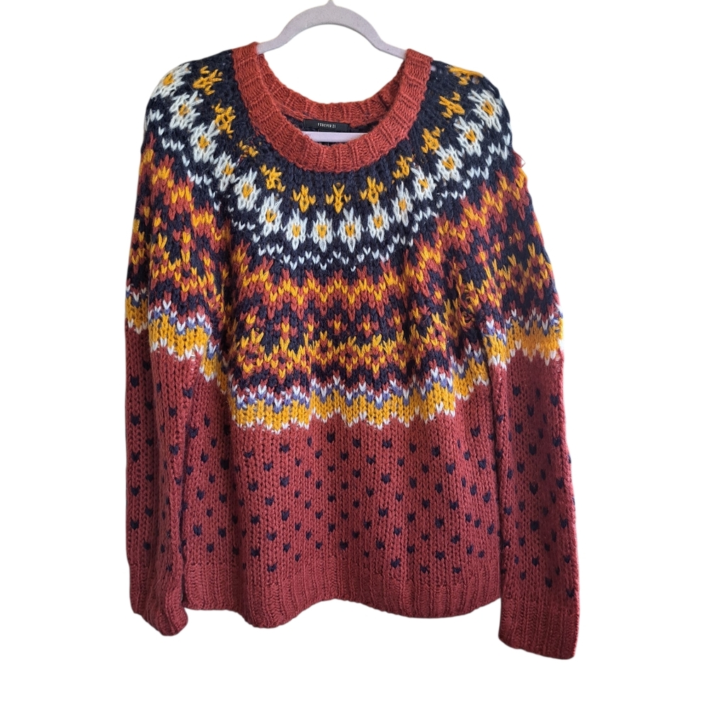 FOREVER 21 Chunky Knit Oversized Fall Rustic Eclectic Grandpa Sweater Size L